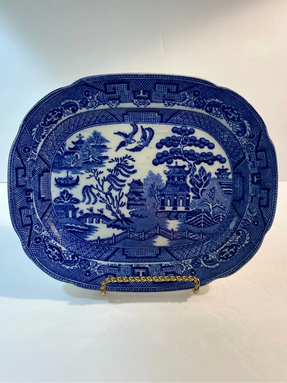 Allertons Blue Willow Vintage Antique Serving Plate Platter 9.5” x 7.75” England